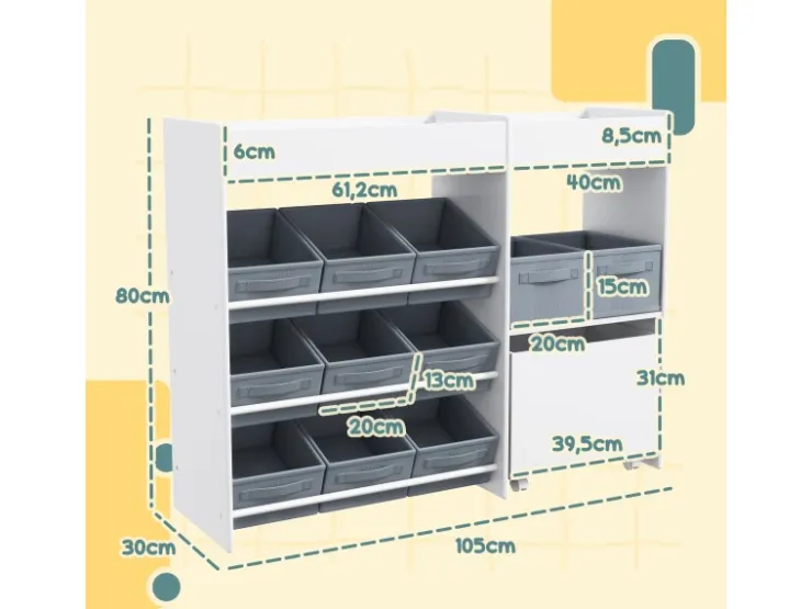 AIYAPLAY Kinderregal MDF Vliesstoff Weiß 105L x 30B x 80H cm* Regal Weiß
