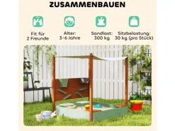 AIYAPLAY Sandkasten mit Abdeckung Massivholz Kinder Sandbox mit Sitzbänken* Aufbewahrung
