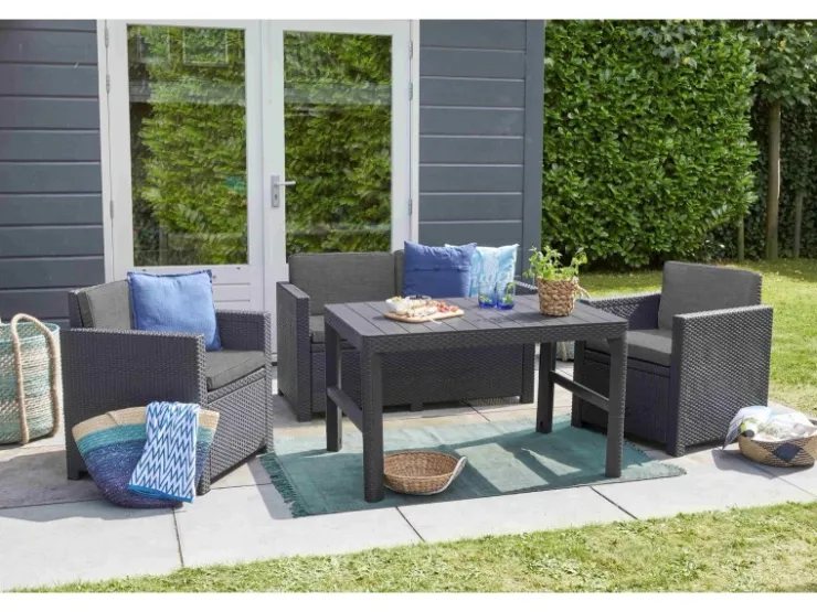 Allibert Victoria - Monaco Loungeset 4-teilig mit 2-sitzer, Sessel und Tisch* Kissenbezüge