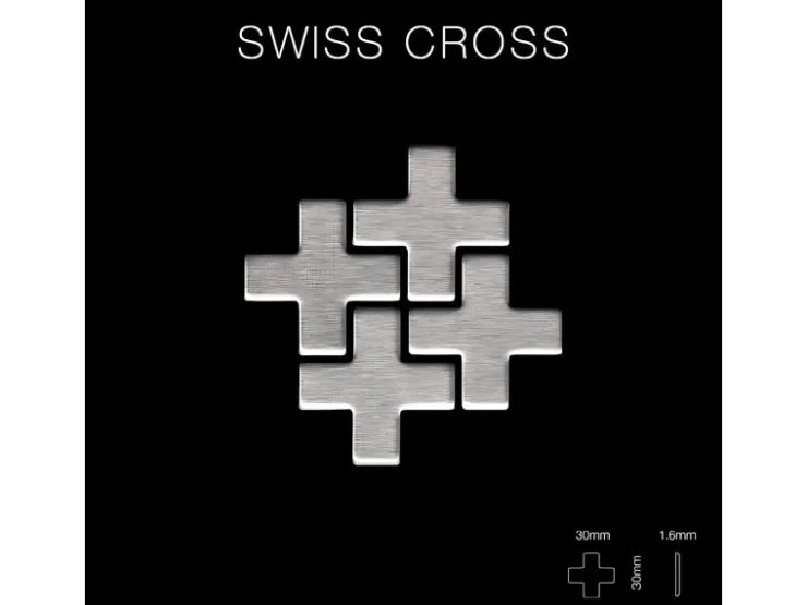 ALLOY Mosaik Fliese Massiv Metall Edelstahl Gebürstet Grau 1,6mm Swiss Cross-s-s-b 1 Paket mit 10 Matten 0,88 m2 Grau* Mosaik