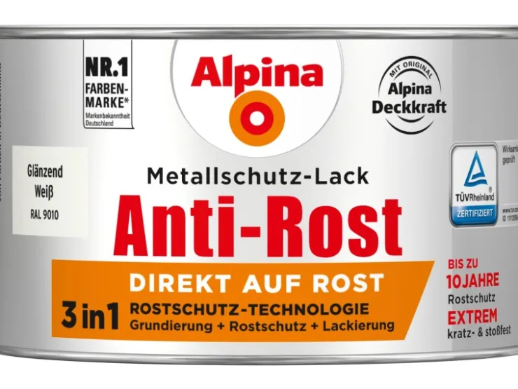 Alpina Metallschutz-Lack Anti-Rost glänzend 300 ml* Speziallacke|Weißlacke
