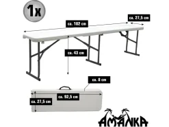 AMANKA Bierbank aus Kunststoff 182 x 27 x 43 cm - Weiß - Klappbar