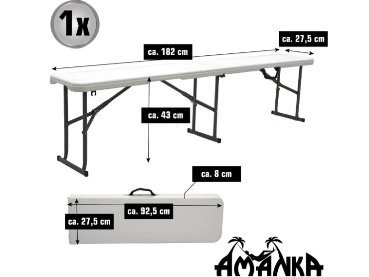 AMANKA Bierbank aus Kunststoff 182 x 27 x 43 cm - Weiß - Klappbar