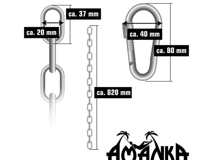 AMANKA Hängesessel Kette mit Deckenhaken 100 cm Aufhängung mit 2 Karabiner bis 230 kg* Sessel