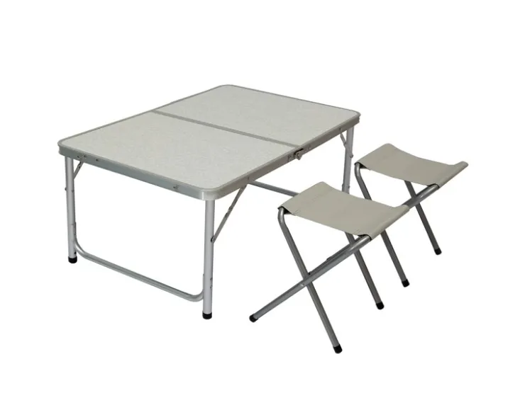 AMANKA Klappbarer Campingtisch 90 x 60 x 70 cm inkl. 2 Aluminium Hocker Hellgrau* Hocker