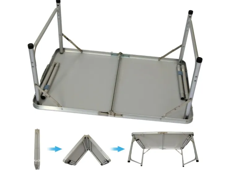 AMANKA Klappbarer Campingtisch 90 x 60 x 70 cm inkl. 2 Aluminium Hocker Hellgrau* Hocker