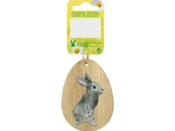 Anhänger Hasenmotiv Eiform Holz 6,1 cm x 8,5 cm Natur-Grau* Ostern