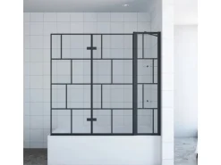 Aquabatos Badewannenaufsatz 3 tlg. Duschwand 150 x 140 cm Badewannenfaltwand Faltwand Glaswand für Badewanne mit Festteil Duschtrennwand Glas Dusche