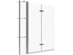 Aquabatos Badewannenfaltwand 130 x 140 cm 3tlg. Badewannenaufsatz Dusche Duschabtrennung Duschwand für Badewanne 5mm ESG Echtglas* Eckregale