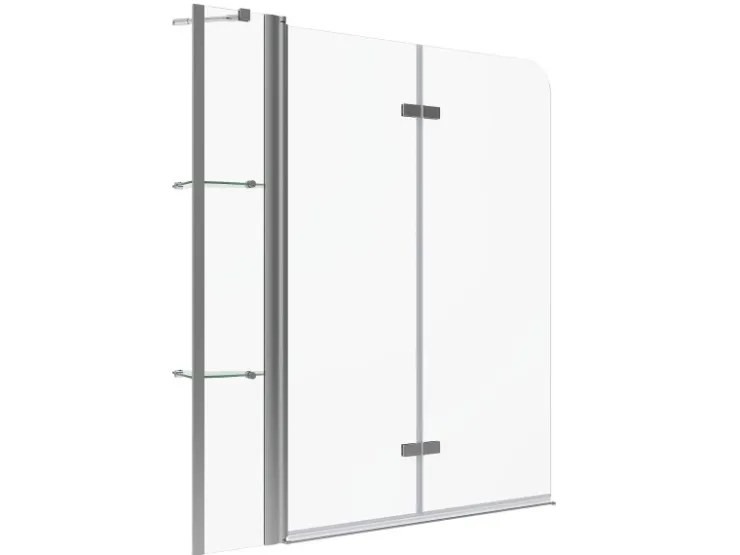 Aquabatos Badewannenfaltwand 130 x 140 cm 3tlg. Badewannenaufsatz Dusche Duschabtrennung Duschwand für Badewanne 5mm ESG Echtglas* Eckregale