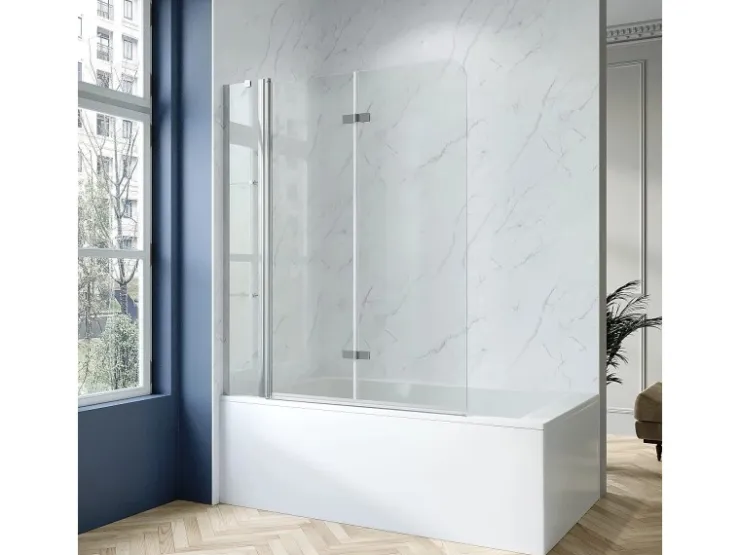 Aquabatos Badewannenfaltwand 130 x 140 cm 3tlg. Badewannenaufsatz Dusche Duschabtrennung Duschwand für Badewanne 5mm ESG Echtglas* Eckregale