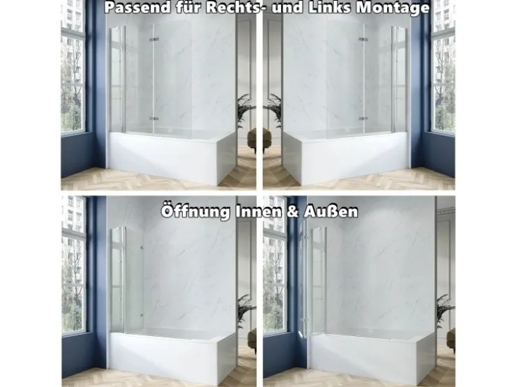 Aquabatos Badewannenfaltwand 130 x 140 cm 3tlg. Badewannenaufsatz Dusche Duschabtrennung Duschwand für Badewanne 5mm ESG Echtglas* Eckregale