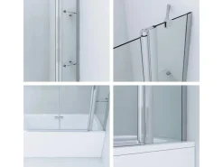 Aquabatos Badewannenfaltwand 130 x 140 cm 3tlg. Badewannenaufsatz Dusche Duschabtrennung Duschwand für Badewanne 5mm ESG Echtglas* Eckregale