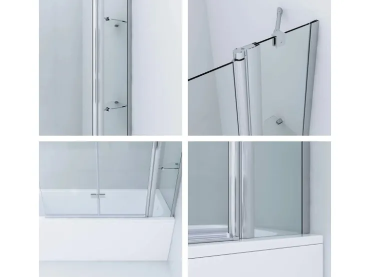 Aquabatos Badewannenfaltwand 130 x 140 cm 3tlg. Badewannenaufsatz Dusche Duschabtrennung Duschwand für Badewanne 5mm ESG Echtglas* Eckregale