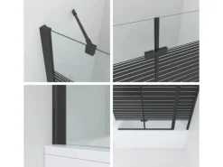 Aquabatos 3tlg. Badewannenaufsätze 150 x 140 cm Badewannenfaltwand Duschabtrennung Duschwand für Badewanne Schwarz Matt 5 mm Sicherheitsglas Glaswand