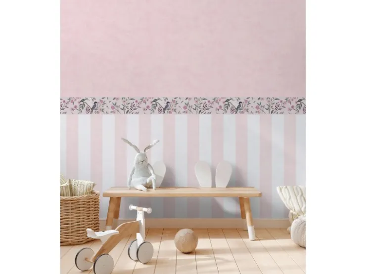 AS-Creation A.S. Creation Vlies-Bordüre Blümchen Vogel 5 m x 0,13 m Grün-Rosa-Lila FSC®