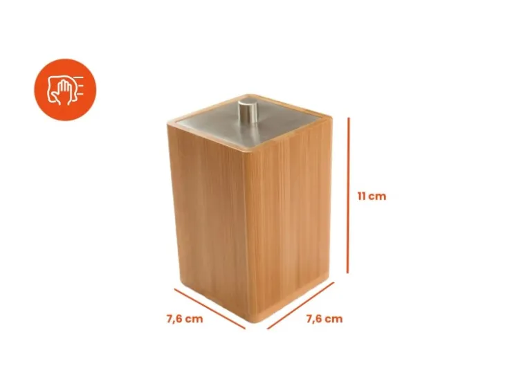 Bagnoxx Wattepad Aufbewahrung Viereckig 7,6 x 7,6 x 11cm Bambus Braun