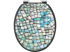 Banjado Anthrazit Toilettendeckel Mit Absenkautomatik WC-Sitz Soft Close Hygienischer Klodeckel MDF Mit Motiv Mosaik Blau* Mosaik