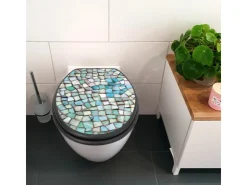 Banjado Anthrazit Toilettendeckel Mit Absenkautomatik WC-Sitz Soft Close Hygienischer Klodeckel MDF Mit Motiv Mosaik Blau* Mosaik