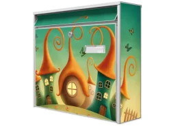 Banjado Briefkasten Weiß 36.2x32.2x10cm Groß / Inkl. Montagematerial & 2 Schlüsseln / Mit Namensschild Motiv Zwergenhausen* Deckenplatten