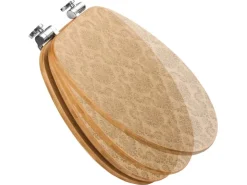 Banjado Design WC Sitz Bambus Holz Toilettendeckel Mit Absenkautomatik Klodeckel WC-Sitz Soft Close Mit Motiv Tapete Beige