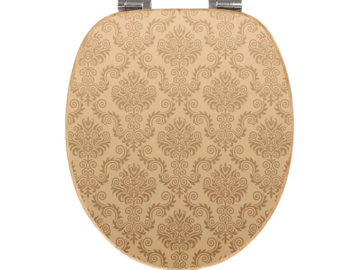 Banjado Design WC Sitz Bambus Holz Toilettendeckel Mit Absenkautomatik Klodeckel WC-Sitz Soft Close Mit Motiv Tapete Beige