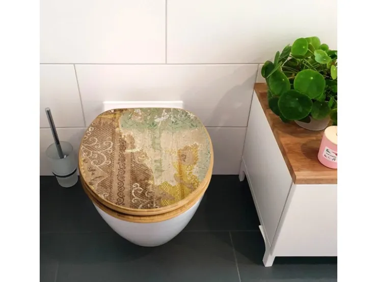 Banjado Design WC Sitz Bambus Holz Toilettendeckel Mit Absenkautomatik Klodeckel WC-Sitz Soft Close Mit Motiv Alte Tapeten* Tapezierzubehör