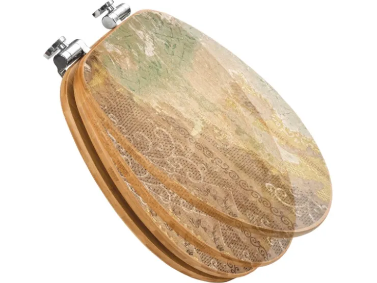 Banjado Design WC Sitz Bambus Holz Toilettendeckel Mit Absenkautomatik Klodeckel WC-Sitz Soft Close Mit Motiv Alte Tapeten* Tapezierzubehör