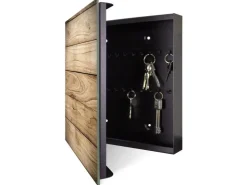Banjado Großer Schlüsselkasten Glas 30x30cm Schwarz Scharnier Links 50 Haken Beschreibbar Magnetisch Motiv Holzplanken* Schweberegale
