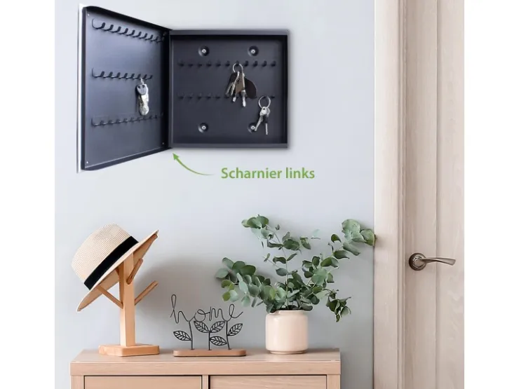 Banjado Großer Schlüsselkasten Glas 30x30cm Schwarz Scharnier Links 50 Haken Beschreibbar Magnetisch Motiv Holzplanken* Schweberegale