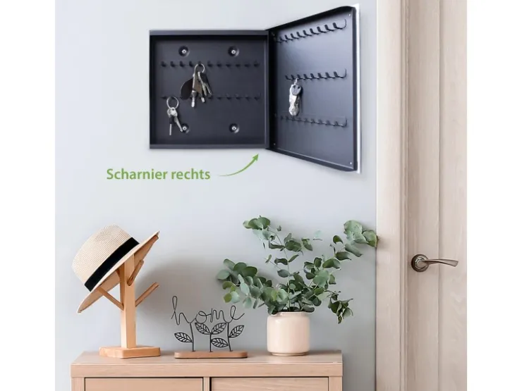 Banjado Großer Schlüsselkasten Glas 30x30cm Schwarz Scharnier Rechts 50 Haken Beschreibbar Magnetisch Motiv Maiskolben