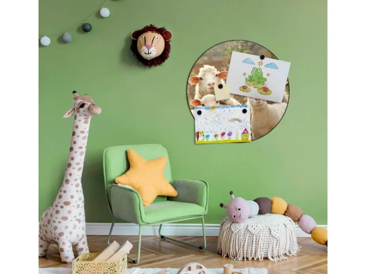 Banjado Magnettafel Rund Größe 47cm Magnetwand Schwarz Aus Metall Magnetpinnwand Pinnwand Motiv Schaffamilie* Pinnwände
