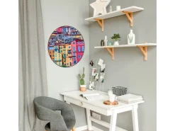 Banjado Magnettafel Rund Größe 47cm Magnetwand Schwarz Aus Metall Magnetpinnwand Pinnwand Motiv Häuserberg* Pinnwände