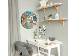 Banjado Magnettafel Rund Größe 47cm Magnetwand Schwarz Aus Metall Magnetpinnwand Pinnwand Motiv Bunte Holzschindeln