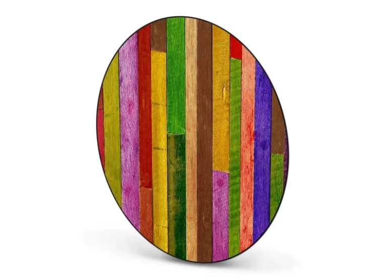 Banjado Magnettafel Rund Größe 47cm Magnetwand Schwarz Aus Metall Magnetpinnwand Pinnwand Motiv Holz Collage Bunt