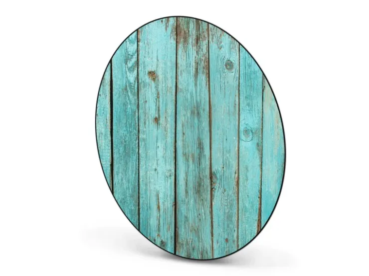 Banjado Magnettafel Rund Größe 47cm Magnetwand Schwarz Aus Metall Magnetpinnwand Pinnwand Motiv Blaues Holz