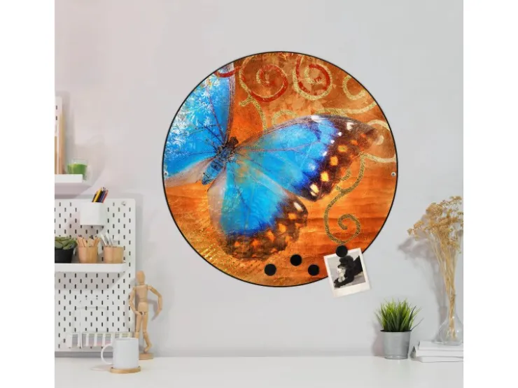 Banjado Magnettafel Rund Größe 47cm Magnetwand Schwarz Aus Metall Magnetpinnwand Pinnwand Motiv Schmetterling* Wanddekoration|Pinnwände