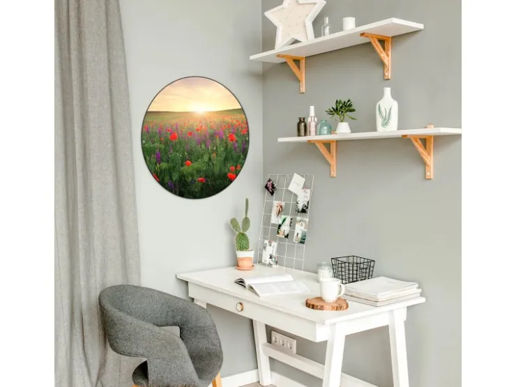 Banjado Magnettafel Rund Größe 47cm Magnetwand Schwarz Aus Metall Magnetpinnwand Pinnwand Motiv Sommerfeld* Pinnwände