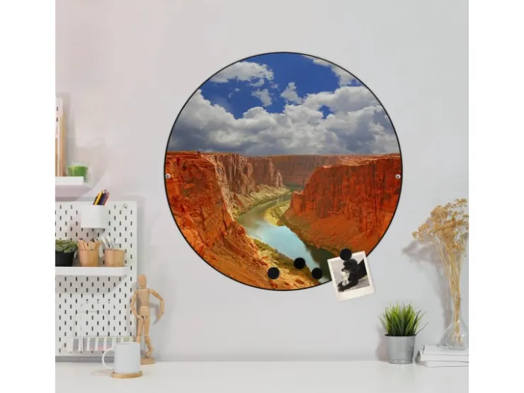 Banjado Magnettafel Rund Größe 47cm Magnetwand Schwarz Aus Metall Magnetpinnwand Pinnwand Motiv Grand Canyon* Pinnwände