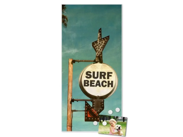 Banjado Magnettafel 37x78cm Magnetwand Weiß Aus Metall Magnetpinnwand Pinnwand Inkl. 4 Magnete Motiv Surf Beach* Pinnwände