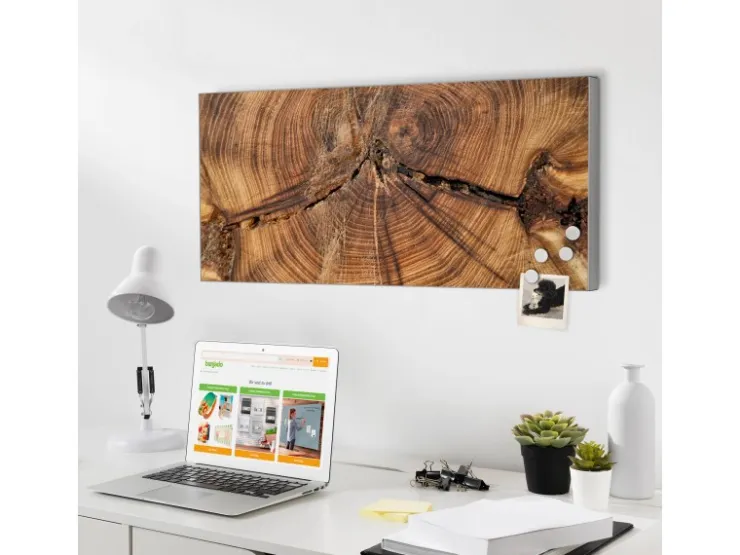 Banjado Magnettafel 78x37cm Magnetwand Silber Aus Metall Magnetpinnwand Pinnwand Inkl. 4 Magnete Motiv Jahresringe* Pinnwände