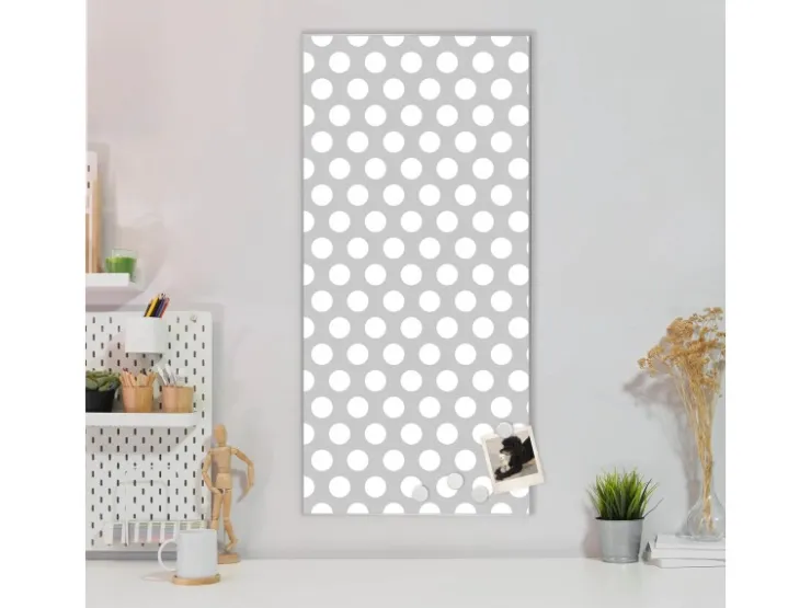 Banjado Magnettafel 37x78cm Magnetwand Silber Aus Metall Magnetpinnwand Pinnwand Inkl. 4 Magnete Motiv Punkte Grau