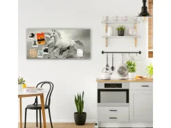 Banjado Magnettafel 78x37cm Magnetwand Silber Aus Metall Magnetpinnwand Pinnwand Inkl. 4 Magnete Motiv Wilde Pferde Sw* Wanddekoration