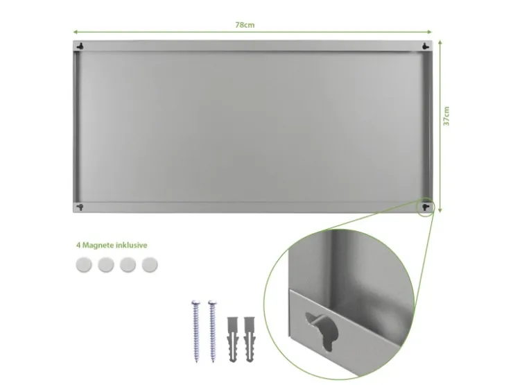 Banjado Magnettafel 78x37cm Magnetwand Silber Aus Metall Magnetpinnwand Pinnwand Inkl. 4 Magnete Motiv Testbild* Pinnwände