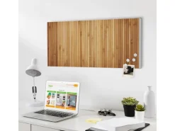 Banjado Magnettafel 78x37cm Magnetwand Weiß Aus Metall Magnetpinnwand Pinnwand Inkl. 4 Magnete Motiv Bambusholz* Wanddekoration|Pinnwände