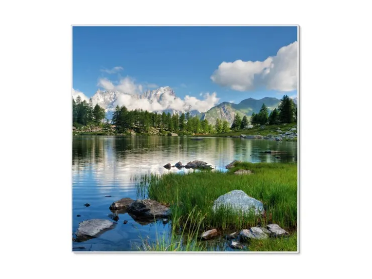 Banjado Magnettafel 50x50cm Magnetwand Weiß Aus Metall Magnetpinnwand Pinnwand Inkl. 4 Magnete Motiv Gebirgssee* Pinnwände
