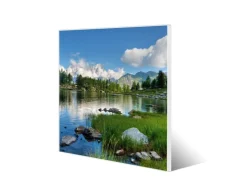 Banjado Magnettafel 50x50cm Magnetwand Weiß Aus Metall Magnetpinnwand Pinnwand Inkl. 4 Magnete Motiv Gebirgssee* Pinnwände