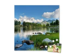 Banjado Magnettafel 50x50cm Magnetwand Weiß Aus Metall Magnetpinnwand Pinnwand Inkl. 4 Magnete Motiv Gebirgssee* Pinnwände
