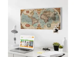 Banjado Magnettafel 78x37cm Magnetwand Weiß Aus Metall Magnetpinnwand Pinnwand Inkl. 4 Magnete Motiv Historische Weltkarte