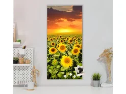 Banjado Magnettafel 37x78cm Magnetwand Silber Aus Metall Magnetpinnwand Pinnwand Inkl. 4 Magnete Motiv Sonnenblumenmeer* Pinnwände